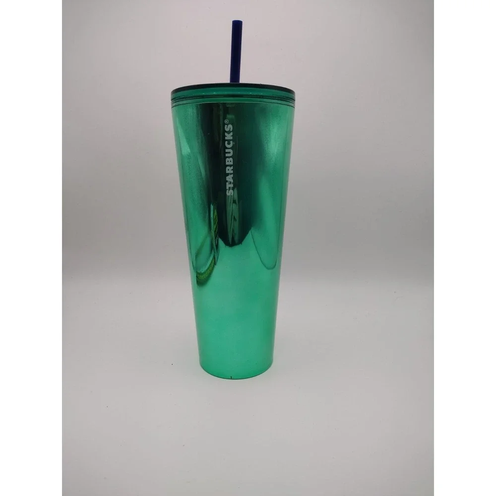 Starbucks Tumbler Metallic Green Mirror Double Wall Venti Summer‎ Cold Cup 24oz
